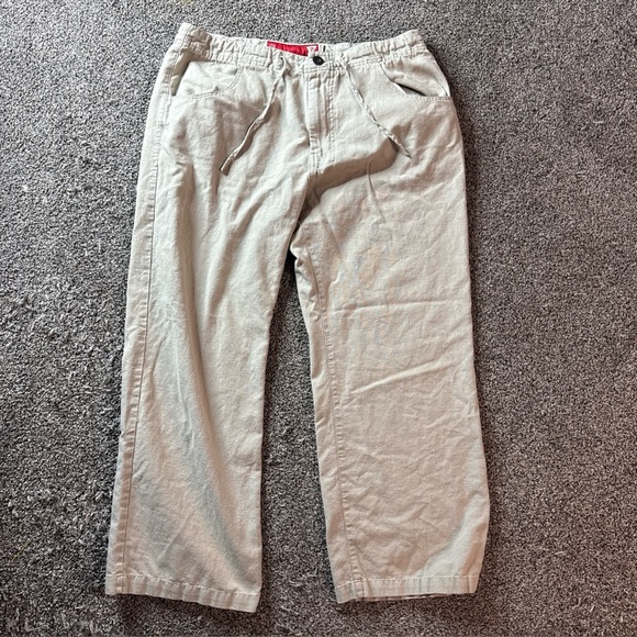 Vintage Guess Khaki Chino Drawstring Pants Bottoms 36x32 Men Wide Leg - Picture 1 of 9